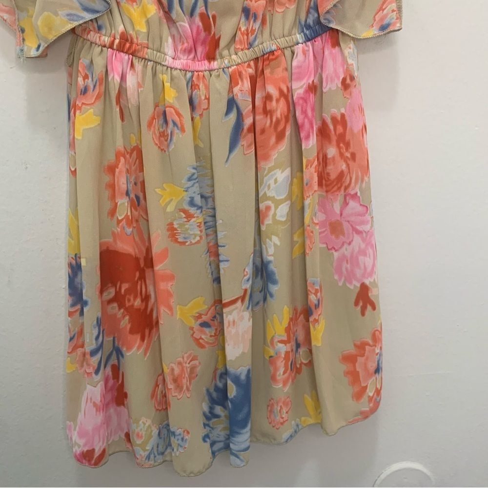 Margo and Sebastian Tan Floral Cap Sleeve Scoop Neck Mini Dress Size XS - Picture 7 of 7